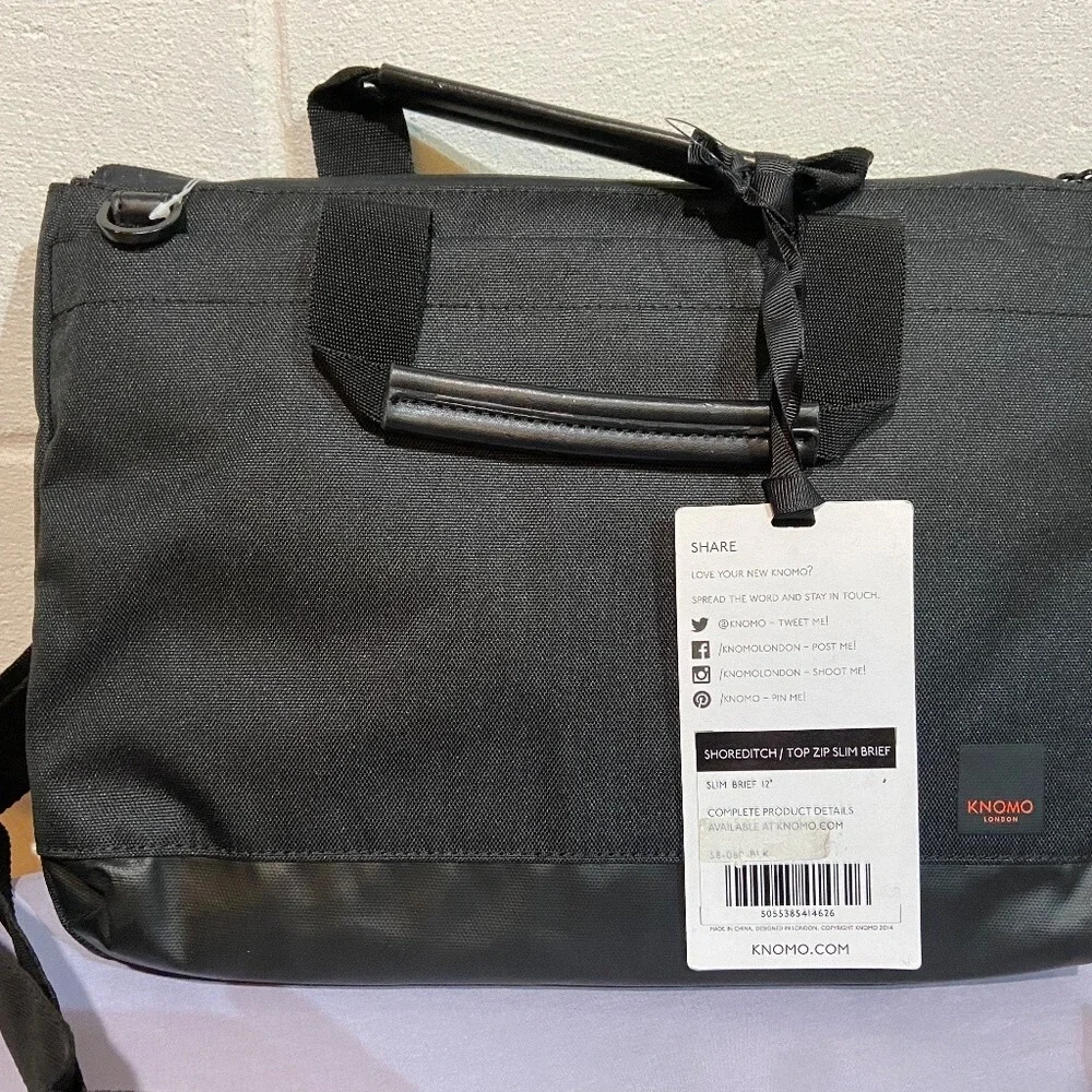 Knomo Shoreditch Unisex Laptop Case Black Top Zip Slim‎ Brief 12